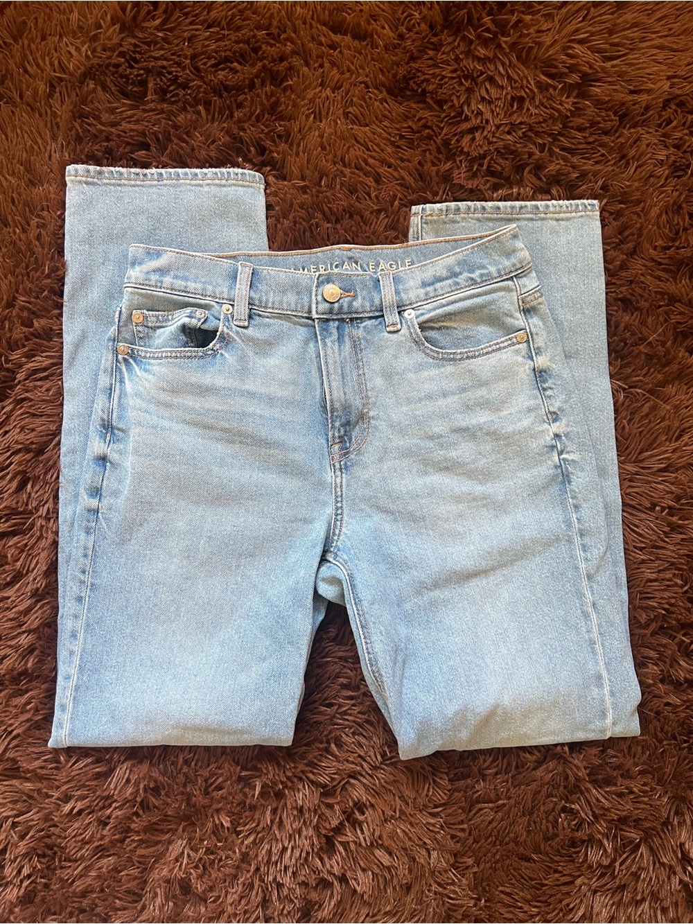 American Eagle Pale Blue High Rise Straight-Leg Jeans